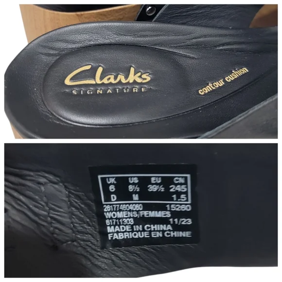 Clarks Sivanne Walk Wedge Sandal Black Leather Slip On Clog Slide Women’s 8.5 - Picture 16 of 17